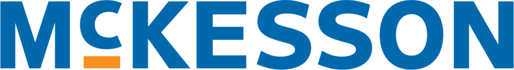 The McKesson logo features the company name in bold, blue, uppercase letters. The letter "C" contains a small orange rectangle at the bottom left, adding a distinctive accent to the design.